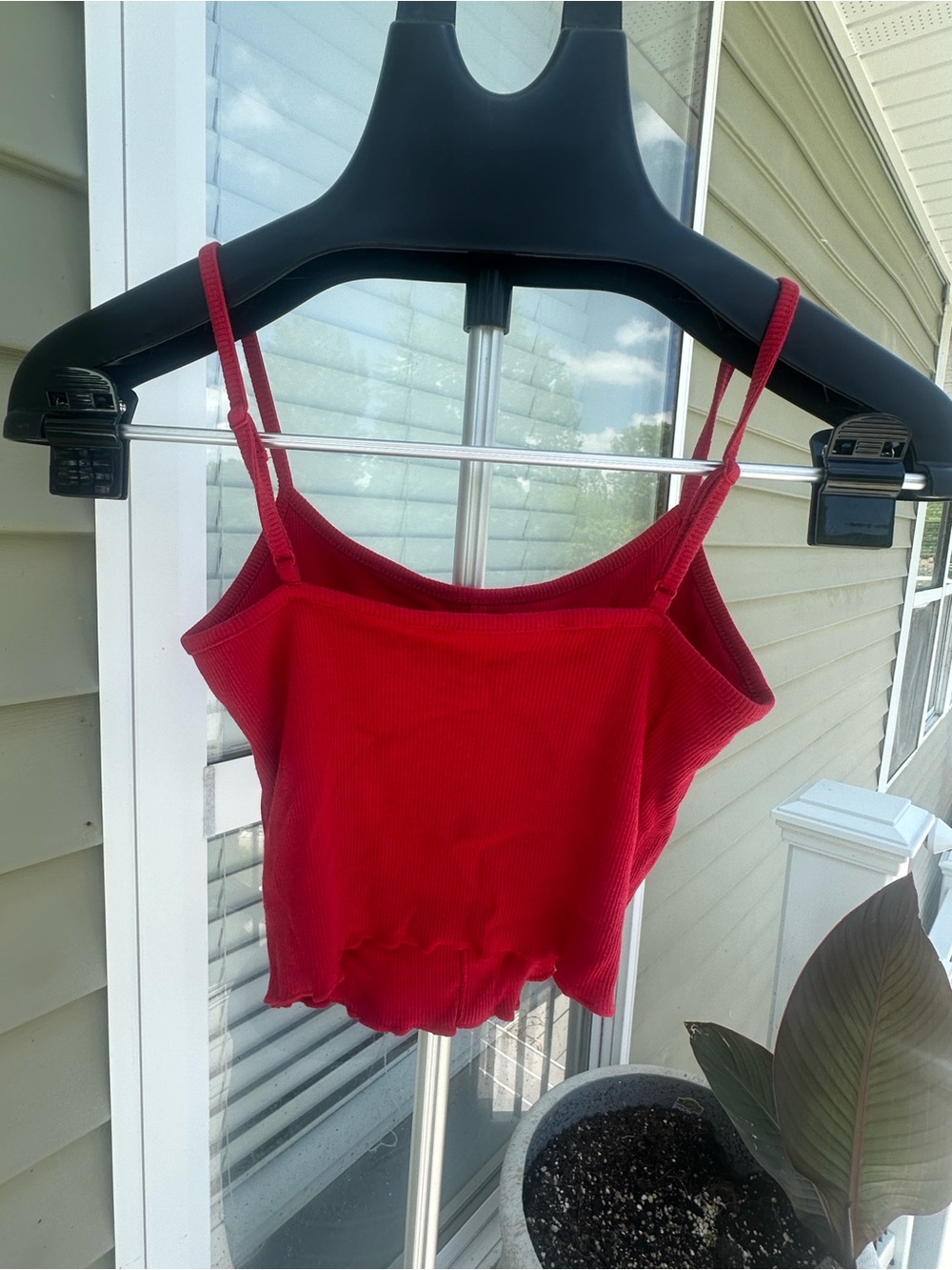 Red Ribbed Button-Front Cami Top - Picture 2 of 2